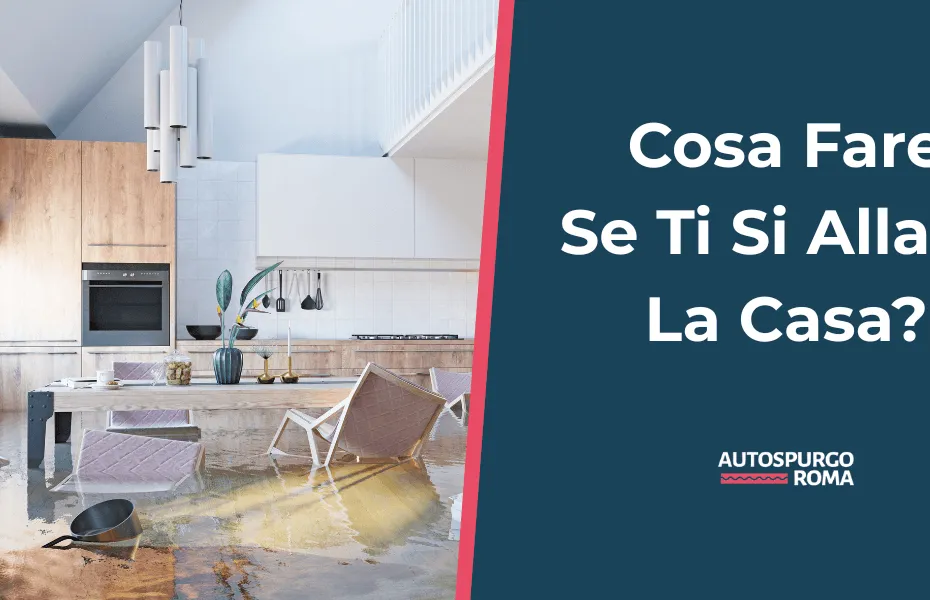 Allagamento in casa con acqua stagnante sul pavimento e danni visibili ai mobili: esempio di emergenza idraulica domestica.