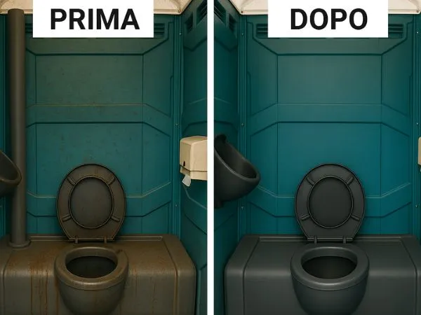 prima e dopo igienizzazione bagni chimici